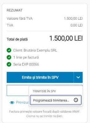 Meniul cu opțiuni de trimitere: Programează trimiterea